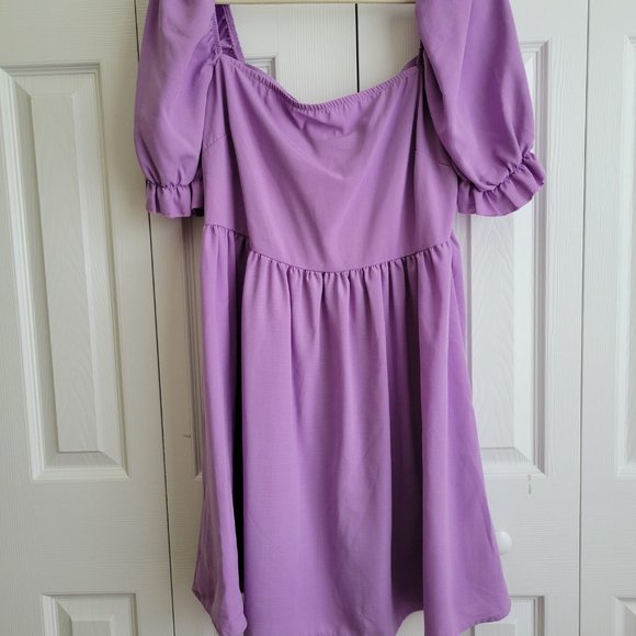 Lavender purple babydoll puff sleeve mini dress - Picture 1 of 4